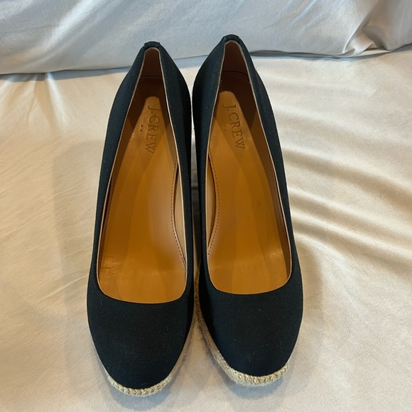 J.Crew Black Espadrille Wedges | Women’s Size 7 Closed Toe Jute Platform Heels - Picture 1 of 9